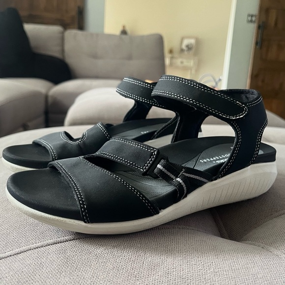 Clarks Cloudsteppers Sandal Glide Hi Shore Denim Black Size 6 M EUC - Picture 8 of 10